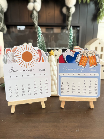 Mini Monthly Desk Calendar + Wood Stand