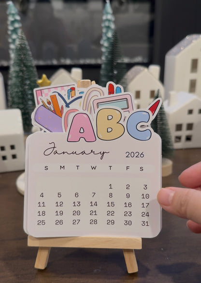 Mini Monthly Desk Calendar + Wood Stand